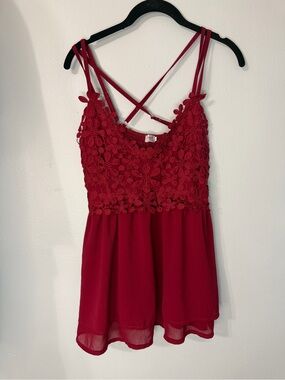 Women's Red Lace Floral Camisole Top Feager size large L